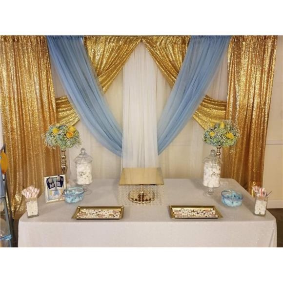 Gold Sequin Backdrop Curtain Panels Stage 2 Pieces 2FTx8FT Wedding Party - Picture 4 of 6